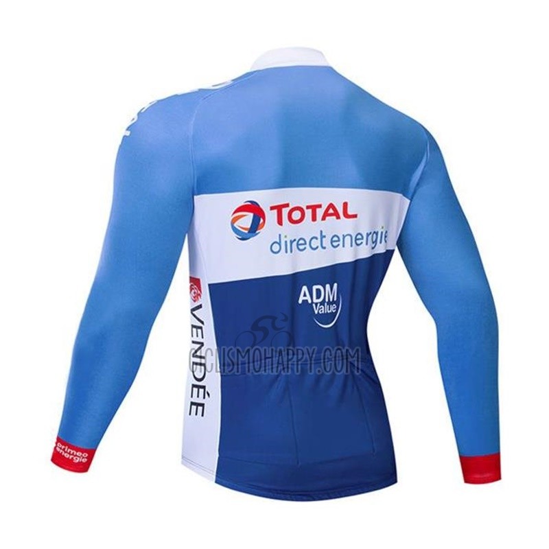 Direct Energie Cycling Jersey Bib Tight 2019 Men Long Sleeve Blue White